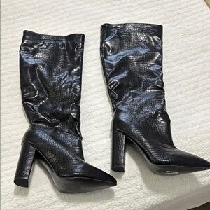 Faux Brown Croc-Embossed Women's Boots